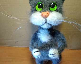 Cat Gifts for birthday Gifts for her Gifts for mom Cat lovers Valentine Gifts Soft toy Grey cat Gifts for children Wool toy Tiny cat Toy