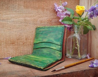 Handmade painted leather wallet