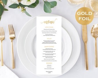 Menu cards wedding - Gold Foil Wedding Menu Card - DIY Menu Card - Gold Wedding Program - Downloadable wedding #WDH0G0123