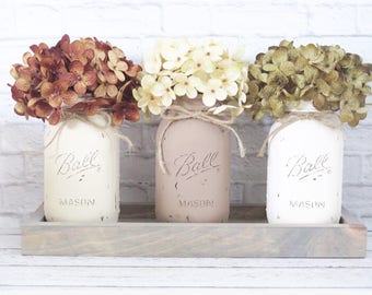 Mason Jar Centerpeice- Fall Centerpiece- Rustic Fall Decor- Rustic Home Decor- Painted Mason Jars-Housewarming Gift- Fall Home Decor