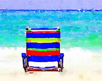 Beach chair painting | Etsy