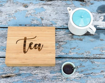 Personalised tea box, Wedding gift, Anniversary gift, Birthday gift, Mother's day gift, Housewarming gift, Engraved wooden tea box
