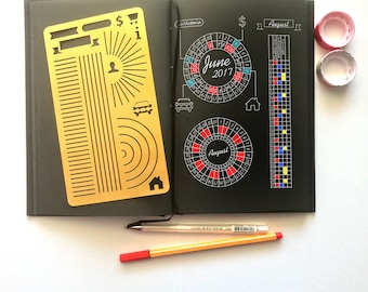 Bullet Journal Stencil, Monthy Tracker Stencil, Calendar Wheel Stencil, Habits Tracker Stencil - fits A5 journal & Midori Regular (Tracker)