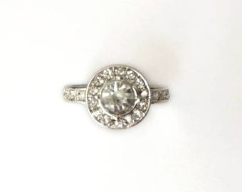 Vintage 90's Clear Round Diamante Crystal Rhinestones Couple Promise Ring Size P