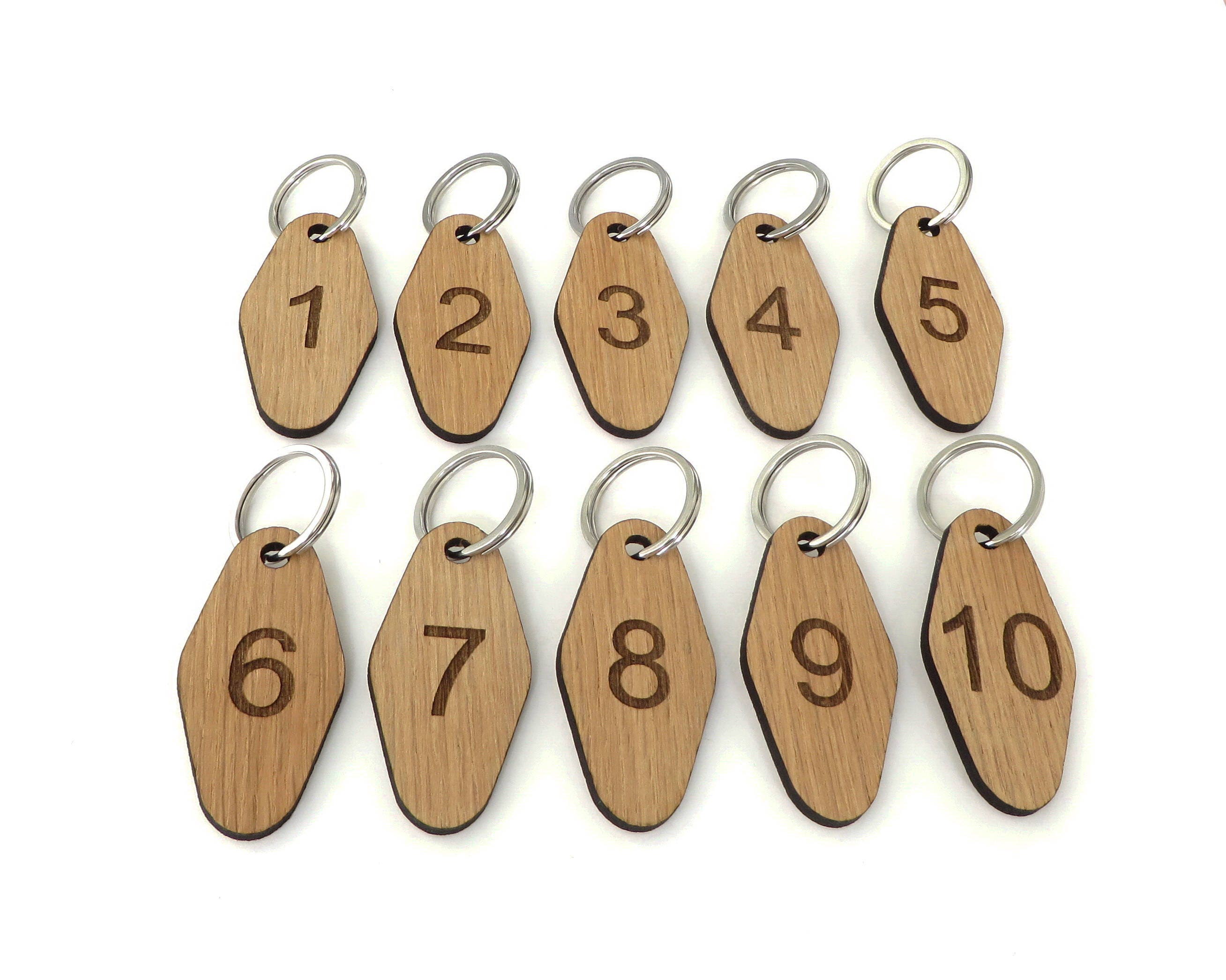 Sets Of Wooden Numbered Key Fobs Tags For Hotel Home.