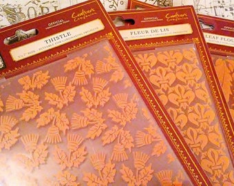 3 pk. Bundle Set by Crafter's Companion Downton Abbey 5" × 7" ~Fleur-de-lis~ ~Thistle~ & ~Leaves~ Embossing Folder