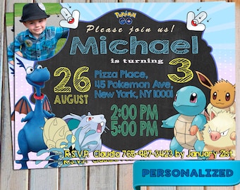 SALE 40% Pokemon Go Invitation, Pokemon Go Invite, Pokemon Go Birthday, Personalized, Printable, Digital invitation, Thank you card free
