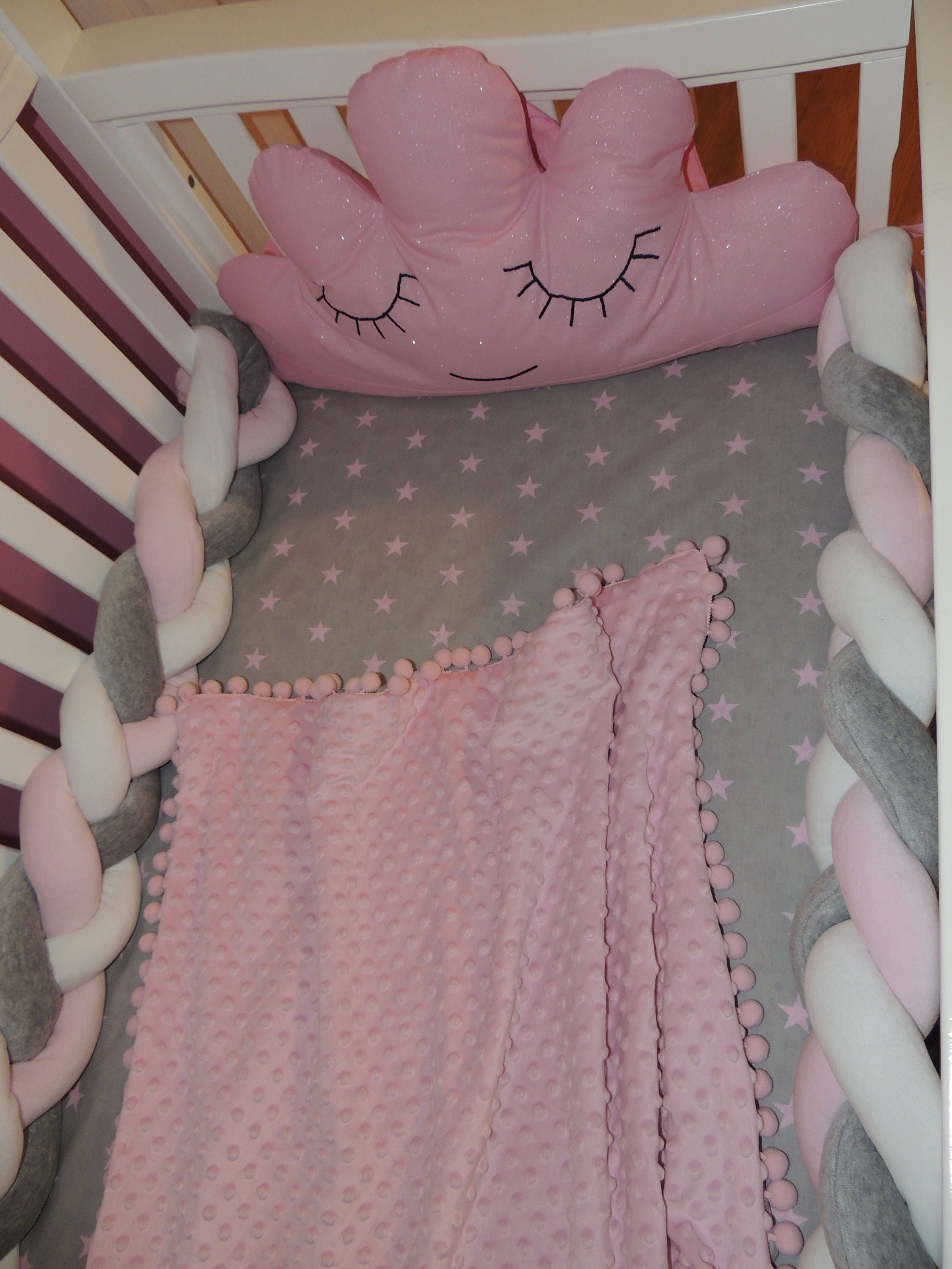 Mixed Braided Crib Bumper Sleepy Cloud Nursery