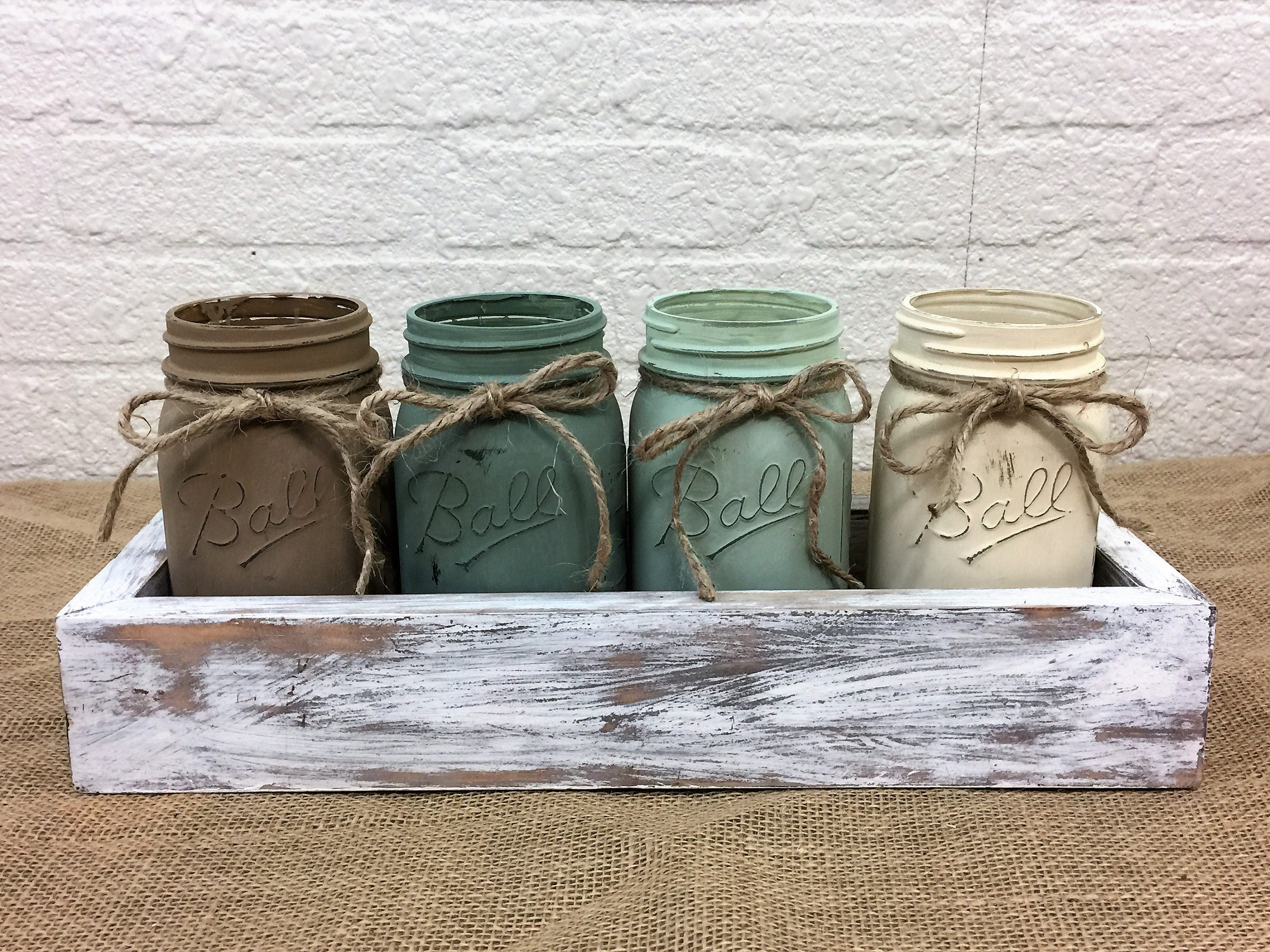 Woodland Green and Brown Mason Jar Box Centerpiece