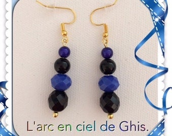 Black and blue earrings Royal, gold or silver hooks.