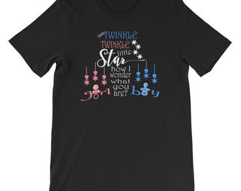 Gender Reveal Shirt-Twinkle Twinkle Little Star-Short-Sleeve Unisex T-Shirt-Baby Reveal Party-Mommy-Daddy-Mum T-shirt