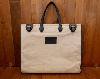 Rare Vintage Hermès Cabas Toile H 50 Navy Beige