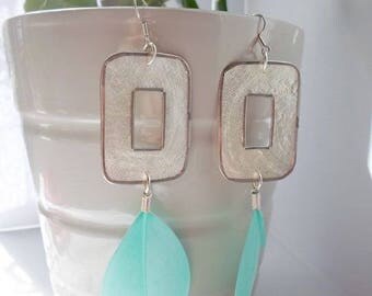 Green feather earrings