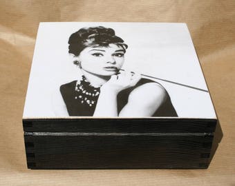 Wooden box Audrey Hepburn, keepsake box, home decoration, casket for jewelry, Audrey Hepburn box