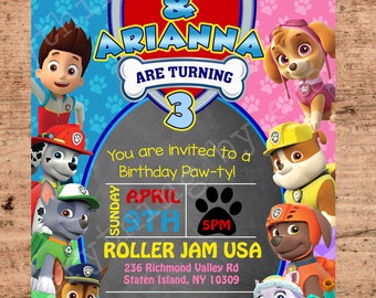 Personalized Paw Patrol Birthday Invitation For Twins