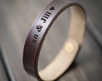 Customized Bracelet, Personalized Bracelet, Leather Bracelet, Custom Cuff Bracelet engraved, Gift for him- Chocolate