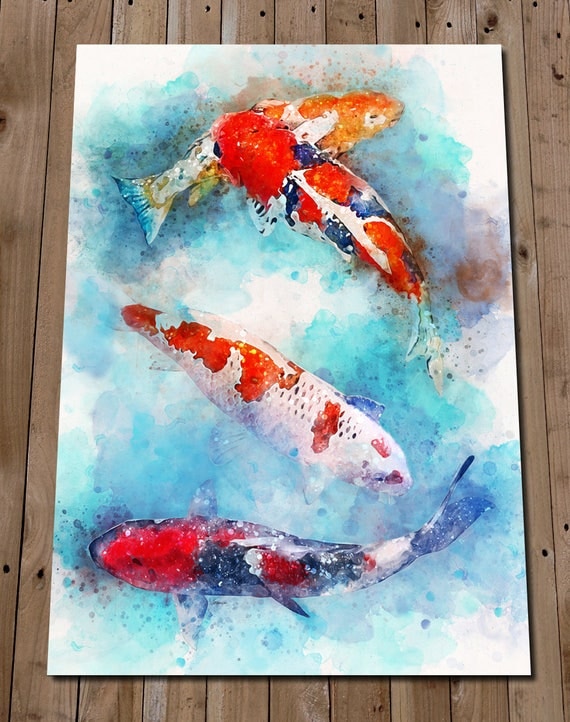 Koi Fish Painting Print Japanese Carp Wall Art Pond Fish