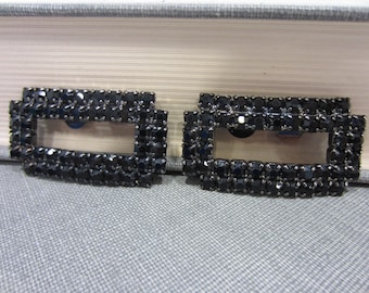 Pilgrim Buckle Black Rhinestone Shoe Clips