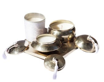 White Candles Pack : Decorative & Designed handmade Nickel boxes from Morocco