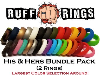 HIS & HERS Bundle - Silicone Rings - Mens and Womens Rubber Silicone Wedding Ring Band Stackable Silicone Ring Anniversary Engagement Gifts