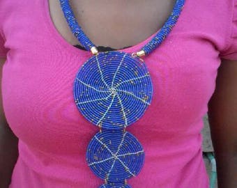 African beaded necklace/three rings statement necklace.zulu necklace/masai handmade necklace/statement necklace