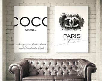 Set of 2 Coco Chanel posters. Coco Chanel logo, Coco Chanel quote. Wall art, fashion set prints, Chanel watercolor prints. Free shipping.