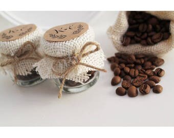 COFFEE JAR FAVOURS/Wedding favoirs / 5 jars/Rustic/Shabby chic/Vintage