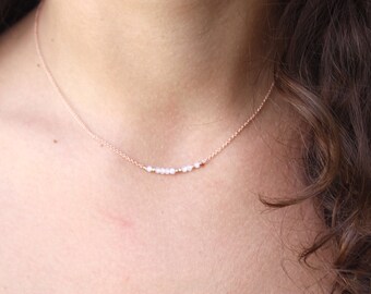 Moonstone Necklace-Rose Gold Necklace-Bar Necklace-Genuine Moonstone-Chocker Necklace-Delicate Gold Necklace-Moonstone Chain Necklace