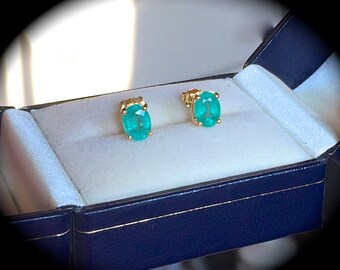Large 1.55ct Natural Emerald Earrings 9ct Y Gold Earrings - 'Certified' Exquisite Colour & Glow