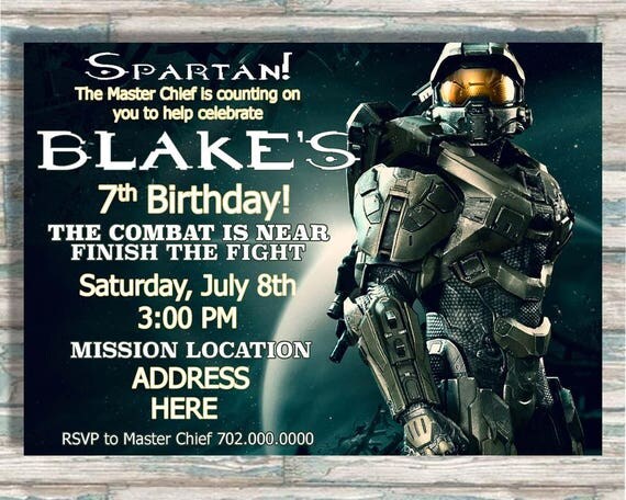 Halo Birthday Invitation Video Game Party Boy or Girl