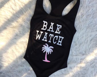 Bling Bae Watch, Bae Watch, Bae Watch One Piece,Bling Swimsuit, Bae Watch Swimsuit, One Piece Swimsuit, Bodysuit, Sparkling Letters