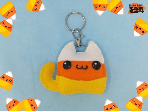 Cute Kawaii Candy Corn Cat Plush Keychain And Bag Charm Cute