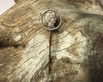 Vintage 1906 Barber Dime Cutout Hat Pin