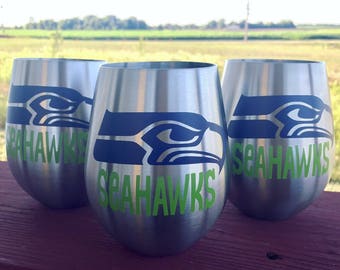 Seahawks Wine Glass, Seattle, Stainless Steel Wine Tumbler