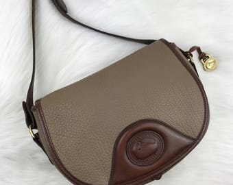 DOONEY & BOURKE Taupe Saddle Crossbody Bag with Brown Trim AWL