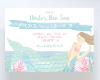 Watercolor Mermaid Invitation/Birthday Party