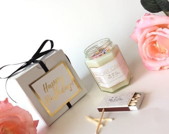 Happy Birthday Candle 6oz-Personalized Birthday Gift-Custom Gift Box-Thinking Of You-Congrats-Thank You-Foil Print-Gold Foil-Rose Gold Foil