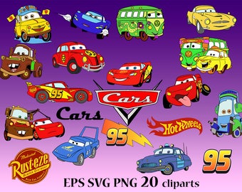 Movie Cars Svg, Disney Cars Svg, Cut Files, Mate cars clip art, Lightning svg, Cars movie svg, disney clipart, disney svg, Cartoons clipart