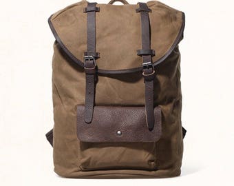 Waxed Canvas Backpack/ Leather Backpack Man/ Leather Backpack/ Laptop Canvas Backpack/ Leather Satchel Backpack/ Macbook Bag