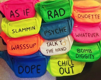 Neon Party Fanny Packs - 90s, 80s Bride, Bachelorette Party, Rave, Festival, EDC, SMF, Burning Man