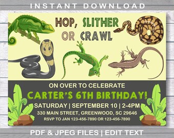 Reptile Invitation, Reptile Birthday Invitation, INSTANT DOWNLOAD, Reptile Party, Snake Invitation, Boy Birthday Invitation, Reptile Invite