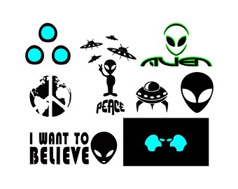 Alien svg Martians svg Believe Alien svg Peace Alien Svg files for cricut vectors design silhouette clipart cuttables svg vinyl cut