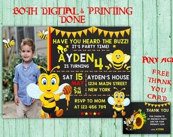 Bumble Bee Birthday Invitations Bumble Bee Photo Birthday Party Bumble Bee Kids Birthday Printable Invitations Bee Printables