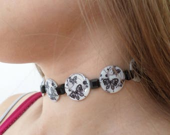 Necklace Butterfly Black and White, choker