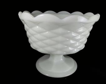 Milk glass dish on pedestal, compote