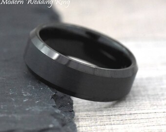 Mens Black Tungsten Wedding Band, Mens Tungsten Carbide Wedding Bands, Tungsten Wedding Band, Male Unique Mens Wedding Band