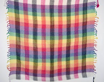 Rainbow Keffiyeh (Arab-style scarf), WHITE, pink and black weft