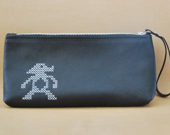 Handmade leather clutch - Black vegan leather