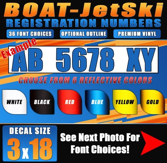 3x18 Reflective Boat Registration Numbers Vinyl Decal