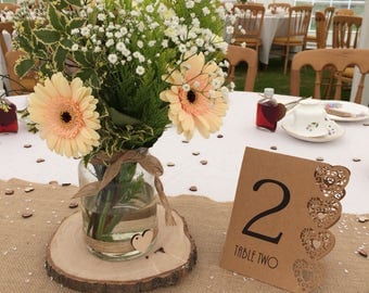 Rustic Log Slice Center Piece Wedding Table